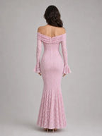 Zephrina Albertine off-shoulder lace maxi dress in pink