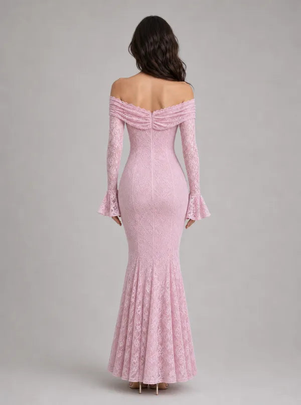Zephrina Albertine off-shoulder lace maxi dress in pink
