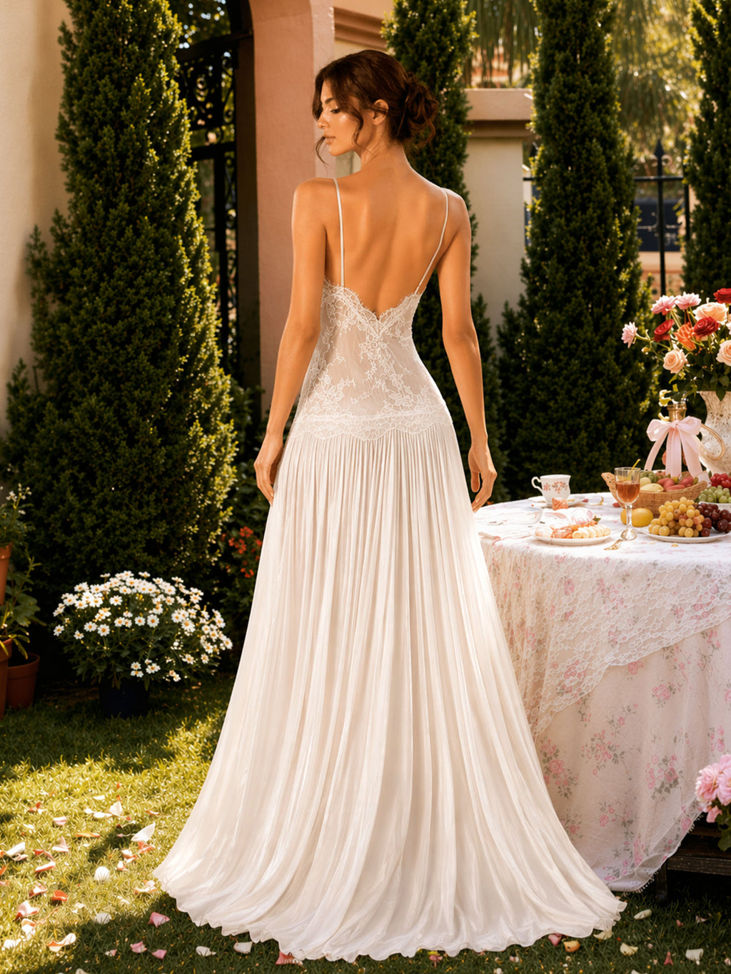 Zephrina Apricot Halter Lace Maxi Wedding Dress