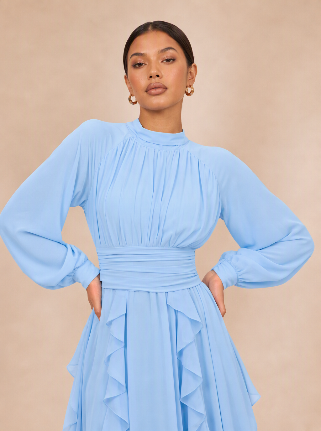 Zephrina Faustine ruffle chiffon maxi dress in blue