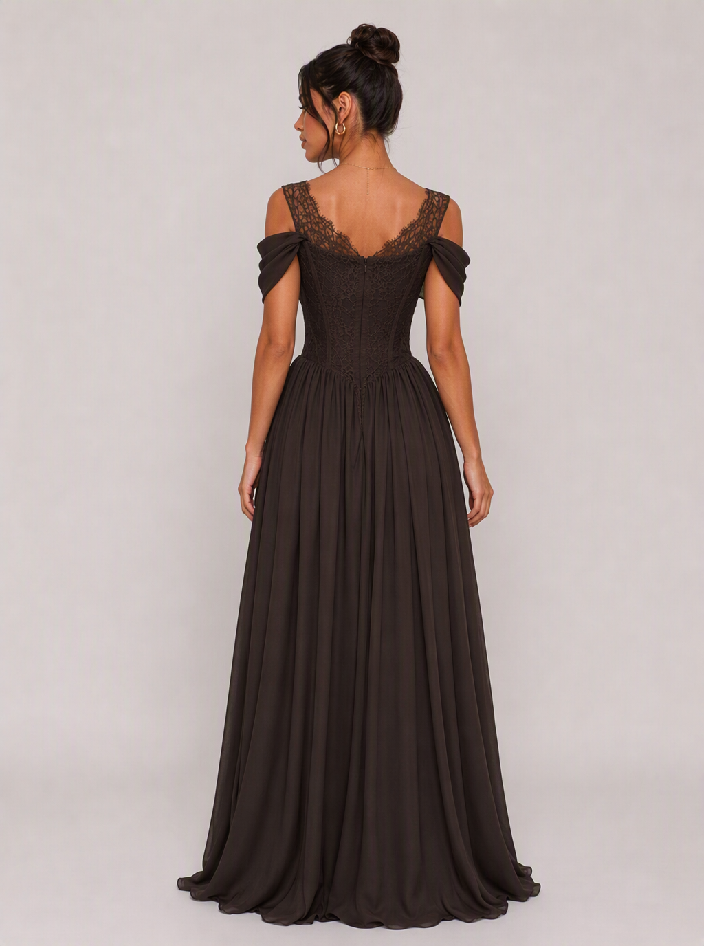 Zephrina Givara lace sleeve maxi dress in brown