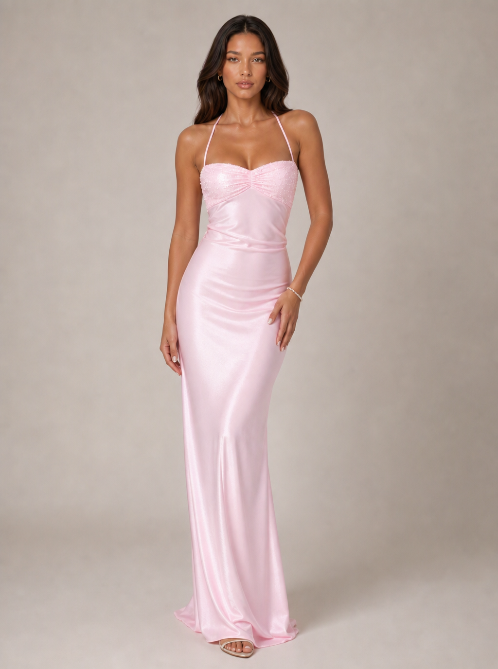 Zephrina Evelora lace-up satin maxi dress