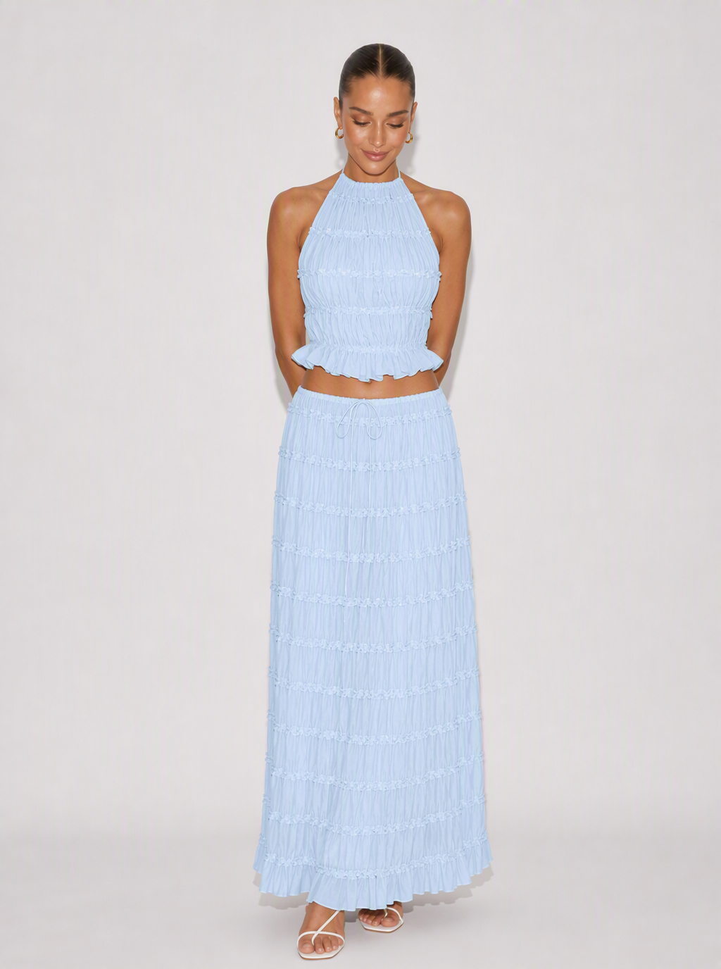 Zephrina Oriana pleated knit set in apricot