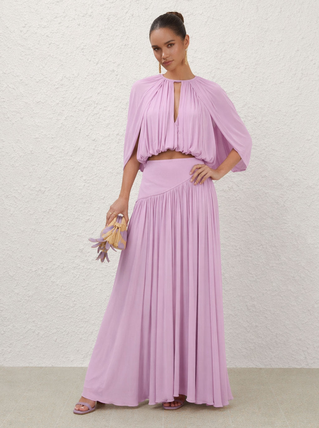 Zephrina Marcella pleated cape maxi set in pink