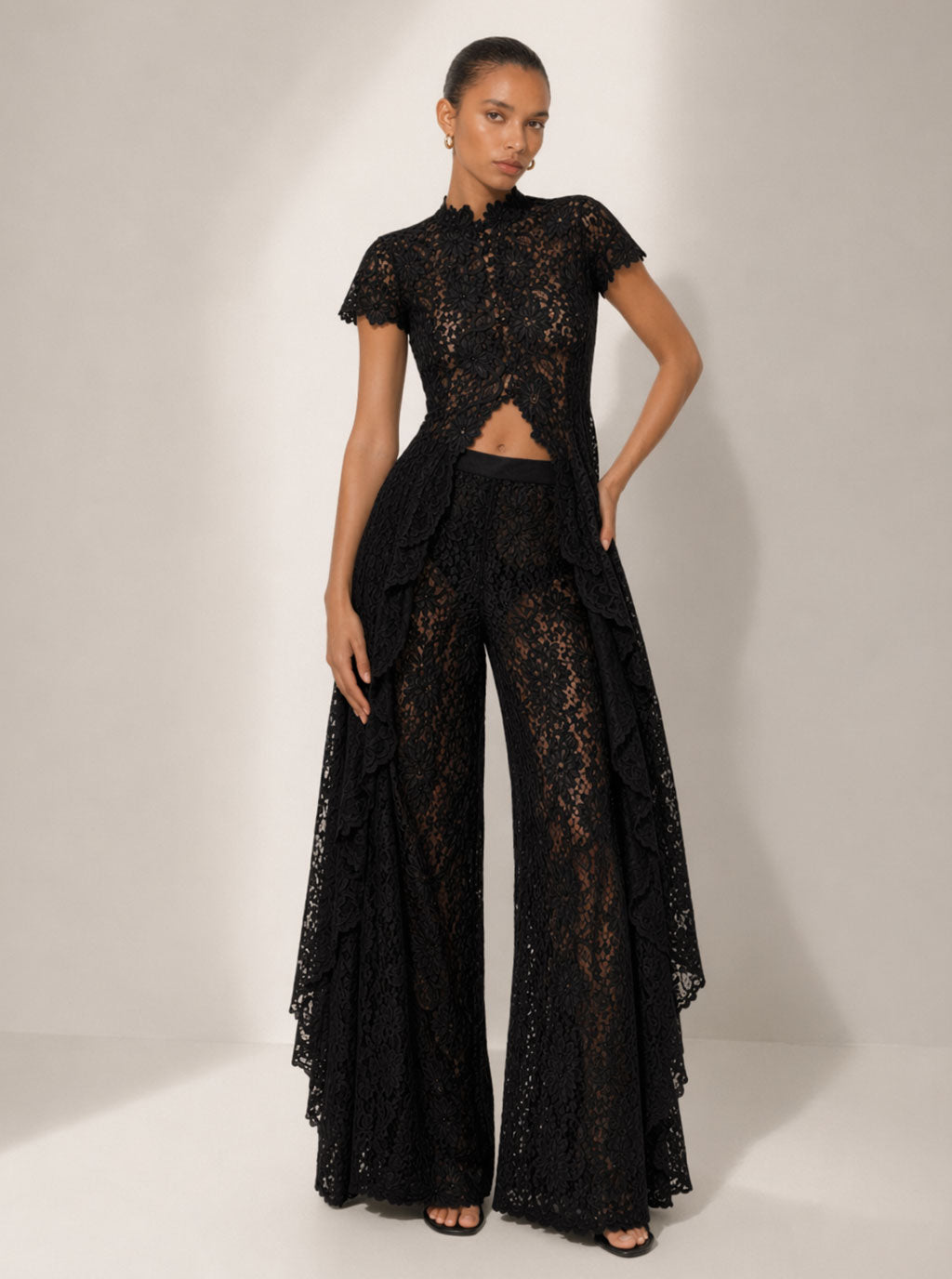 Zephrina Sabine lace overlay wide-leg set in white