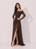 Zephrina Odilia lace sleeve slit maxi dress in coffee
