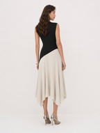 Nadia Farbblock asymmetrisches Midikleid