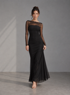 Zephrina Aureline illusion lace maxi dress in black