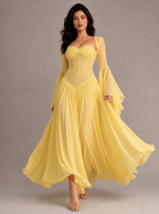 Zephrina Mireya chiffon lace maxi dress in yellow