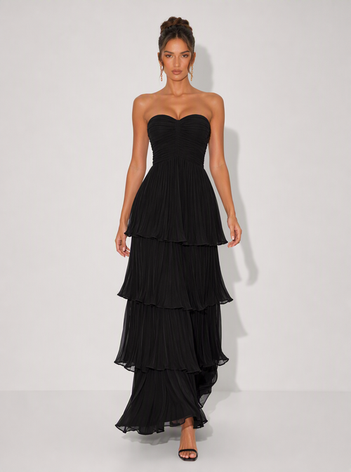 Zephrina Aveline pleated tiered maxi dress in burgundy