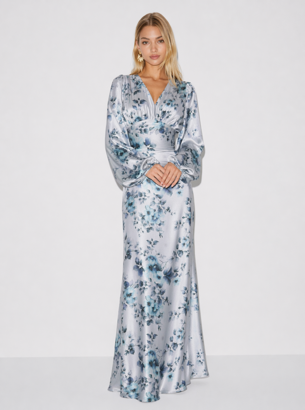 Zephrina Estelle floral satin-look maxi dress in ivory