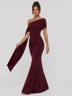 Zephrina Ghalia draped knit maxi dress in burgundy