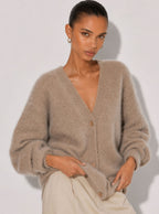 Zephrina Adara plush button cardigan in khaki