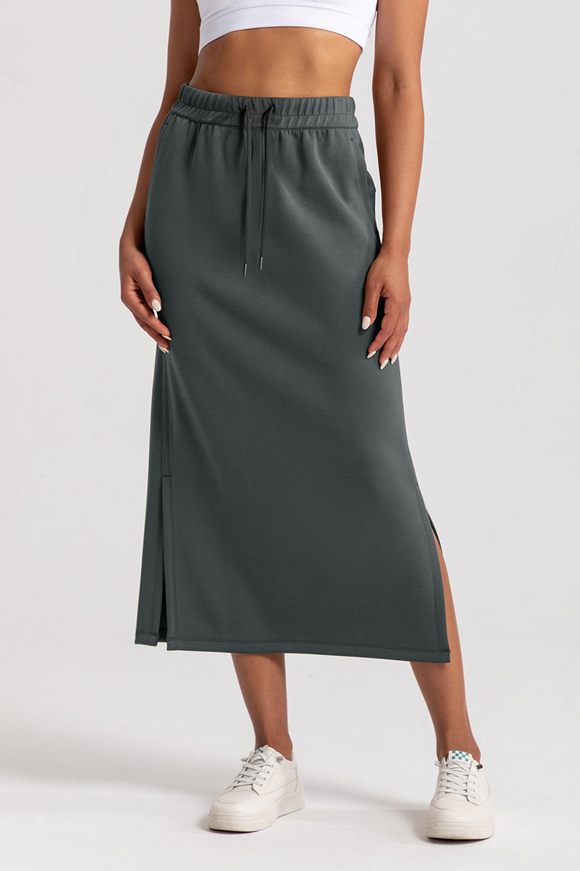 Drawstring Side Slit Midi Skirt