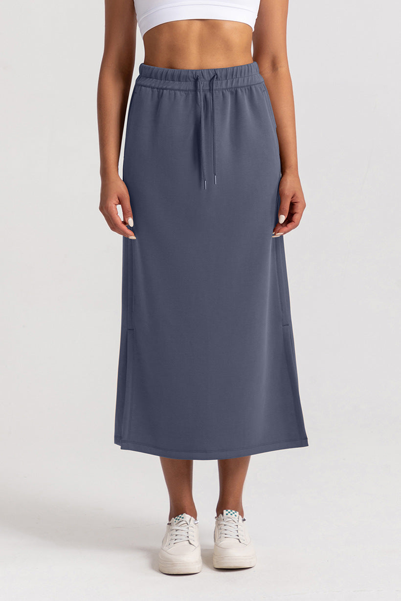 Drawstring Side Slit Midi Skirt