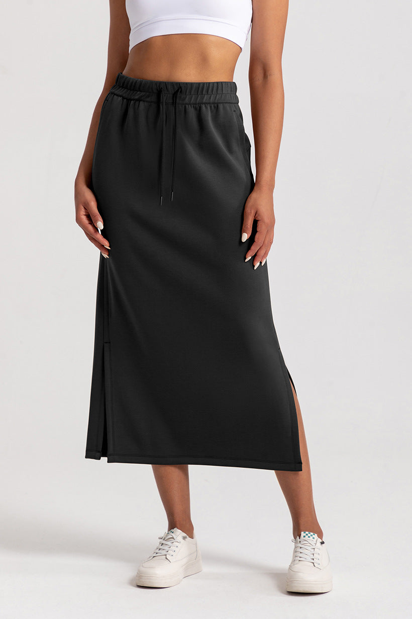 Drawstring Side Slit Midi Skirt