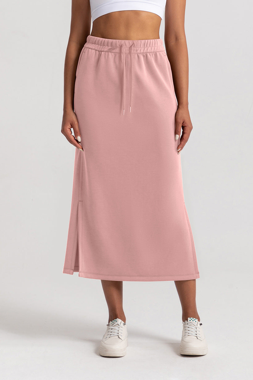 Drawstring Side Slit Midi Skirt