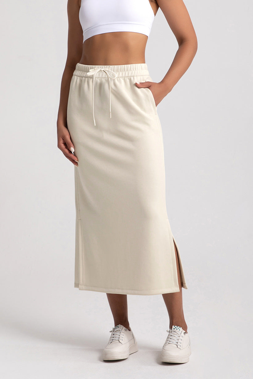 Drawstring Side Slit Midi Skirt