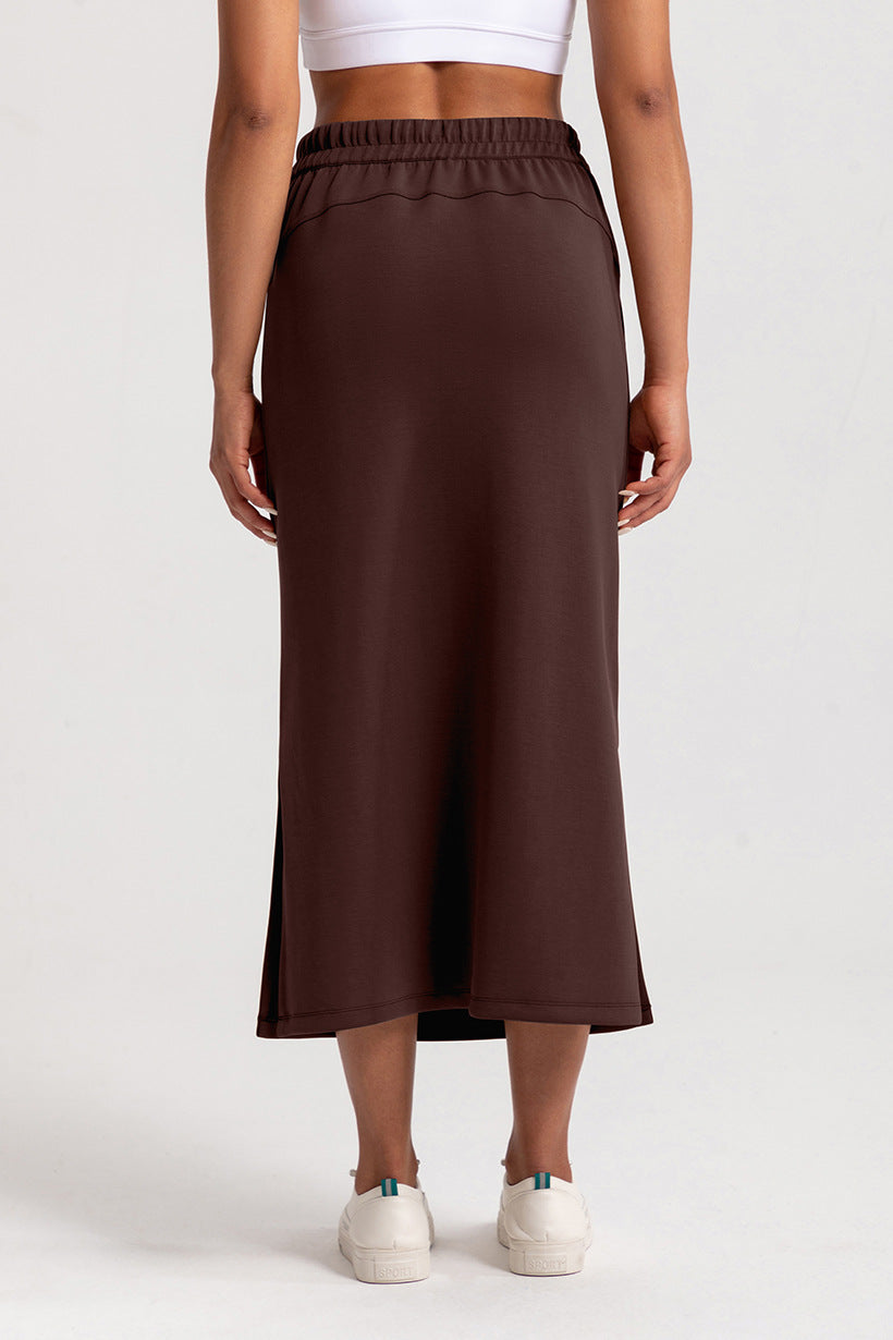 Drawstring Side Slit Midi Skirt