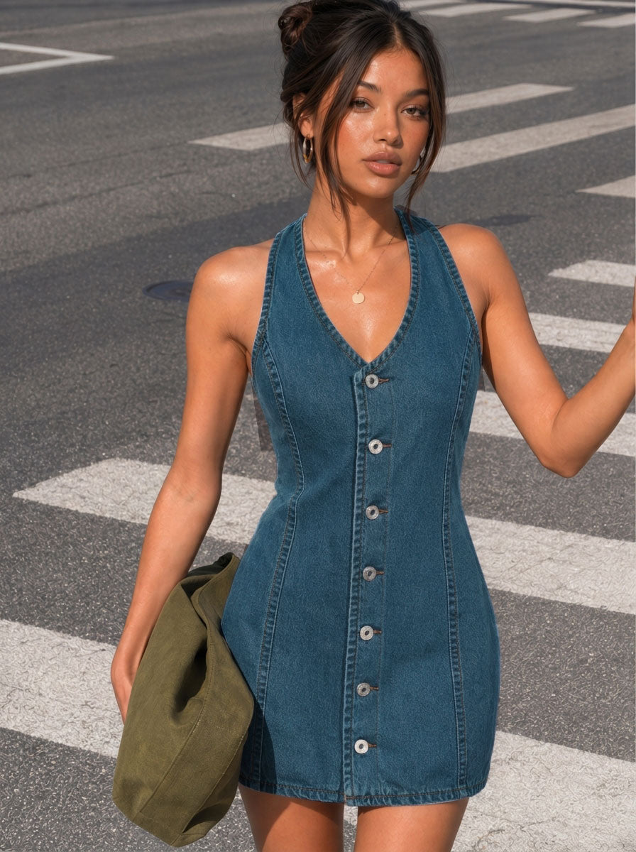 Mini-robe en jean foncé Winnie