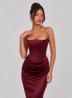 Lucinda Strapless Draped Satin Maxi Dress