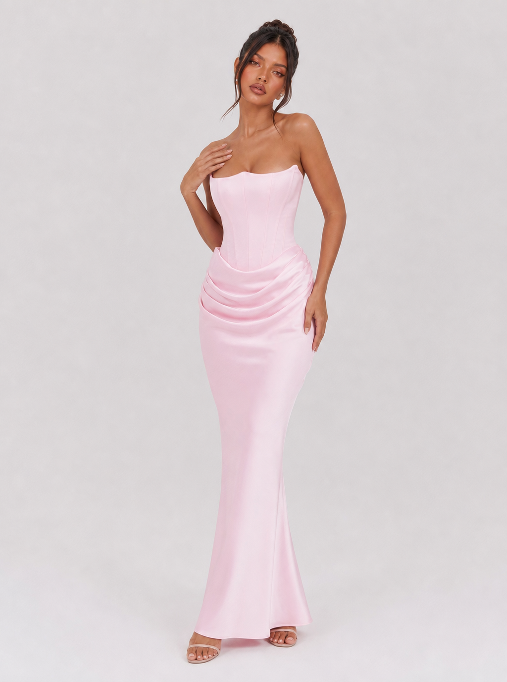 Lucinda Strapless Draped Satin Maxi Dress