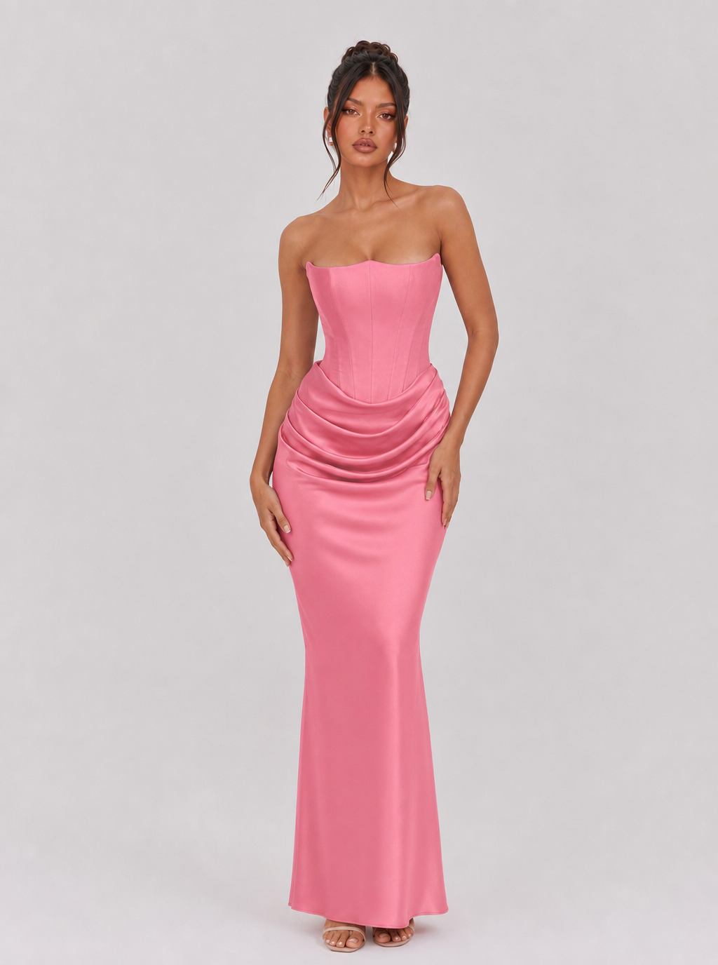 Lucinda Strapless Draped Satin Maxi Dress
