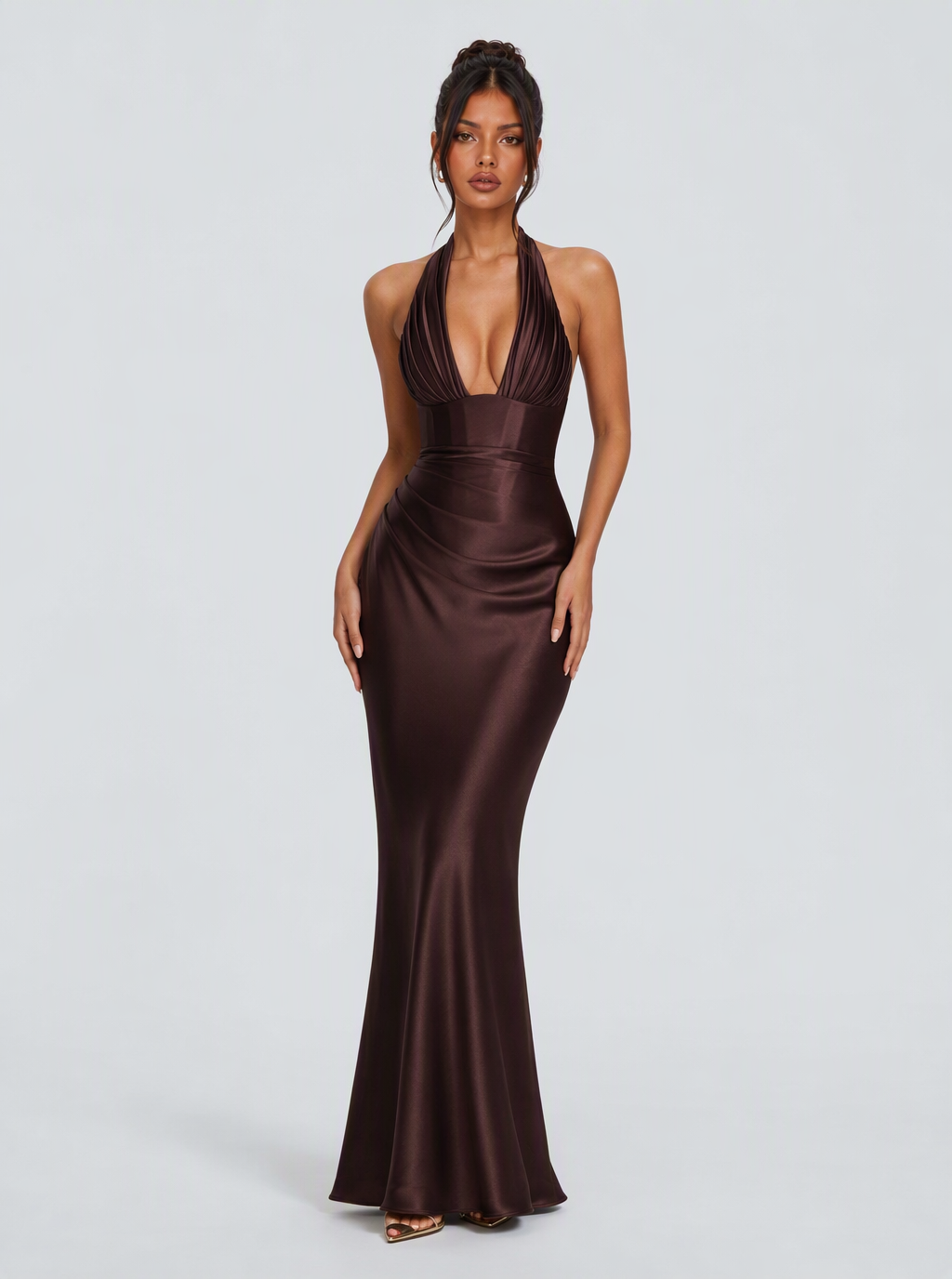 Georgiana Plunge-Halter Satin Maxi Dress