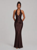 Georgiana Plunge-Halter Satin Maxi Dress