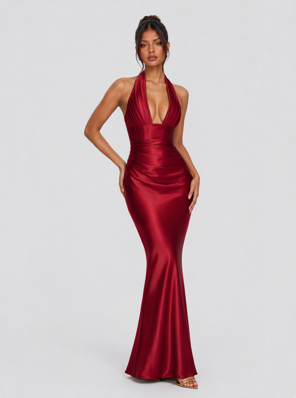 Georgiana Plunge-Halter Satin Maxi Dress