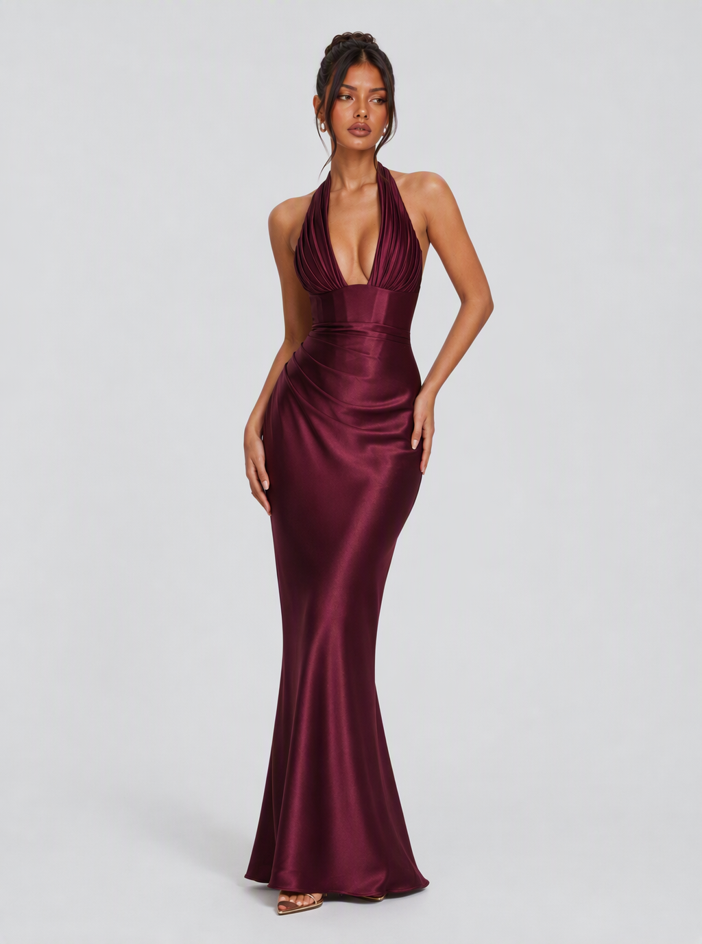 Georgiana Plunge-Halter Satin Maxi Dress
