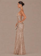 Henrietta Lace-Up Sequin Slit Maxi Dress