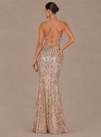 Henrietta Lace-Up Sequin Slit Maxi Dress
