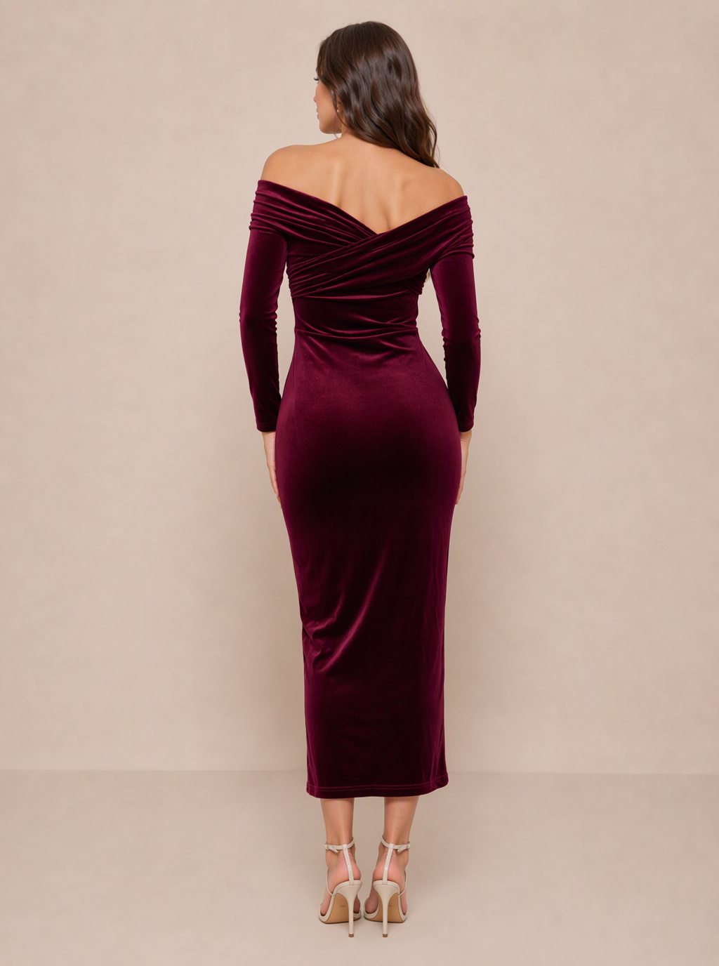 Euphemia Off-Shoulder Velvet Slit Midi Dress