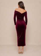Euphemia Off-Shoulder Velvet Slit Midi Dress