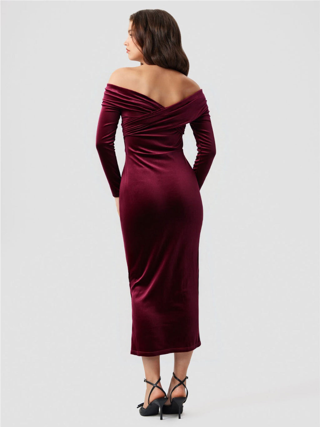 Euphemia Off-Shoulder Velvet Slit Midi Dress