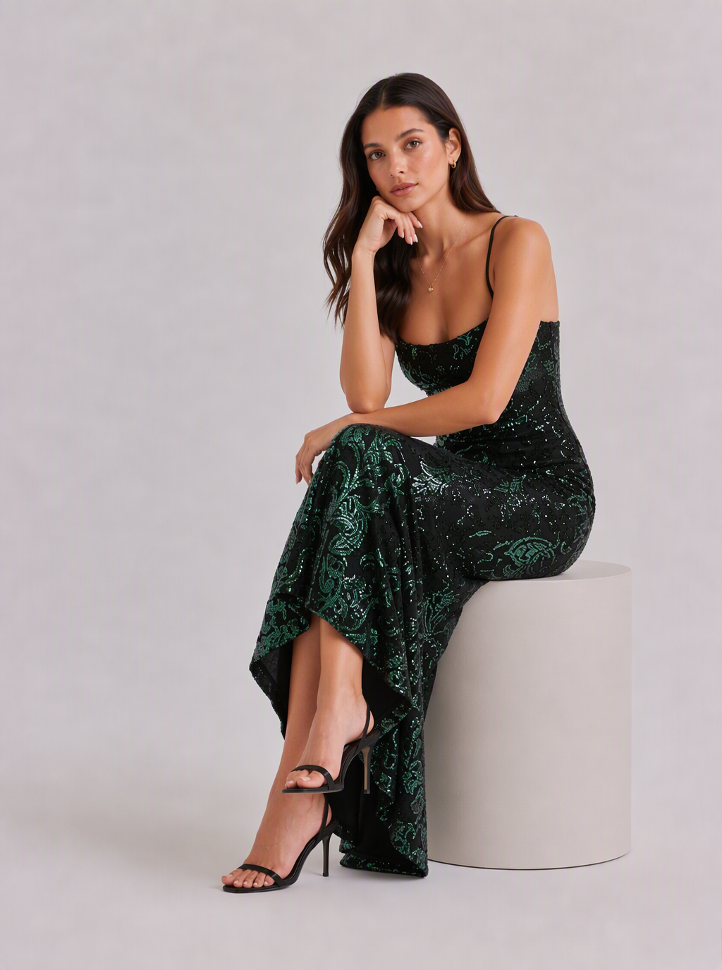 Philippa Sequin Lace-Up Maxi Dress