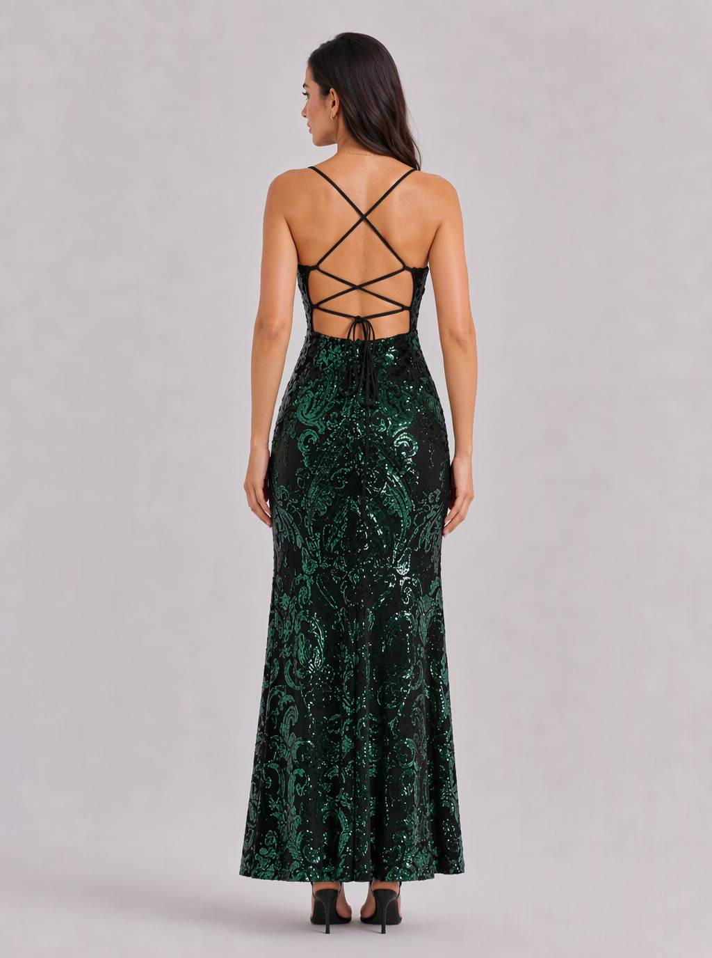 Philippa Sequin Lace-Up Maxi Dress