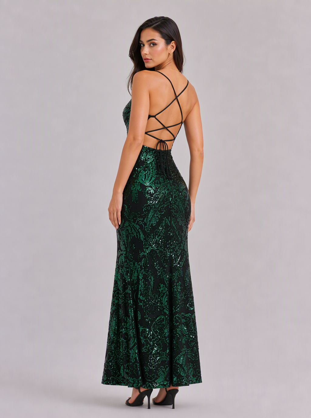 Philippa Sequin Lace-Up Maxi Dress