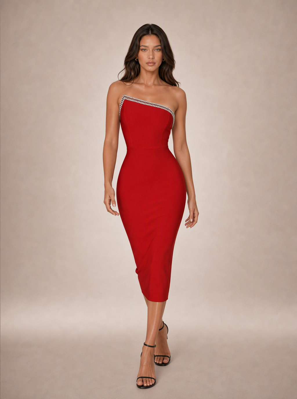 Susannah Asymmetric Strapless Midi Dress