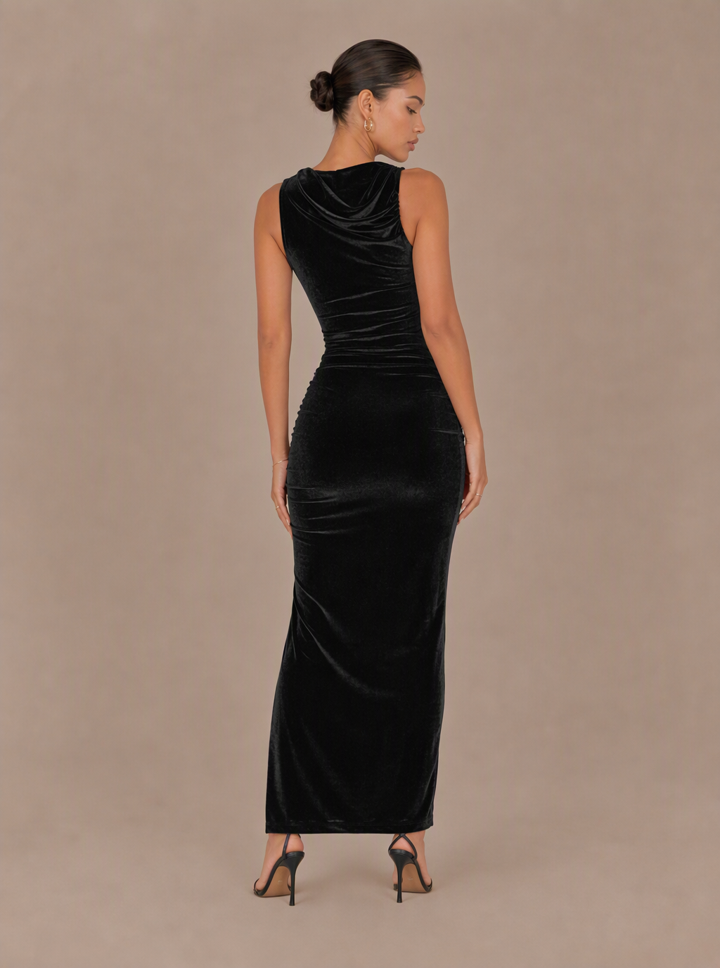 Theodora High-Neck Velvet Slit Maxi Dress