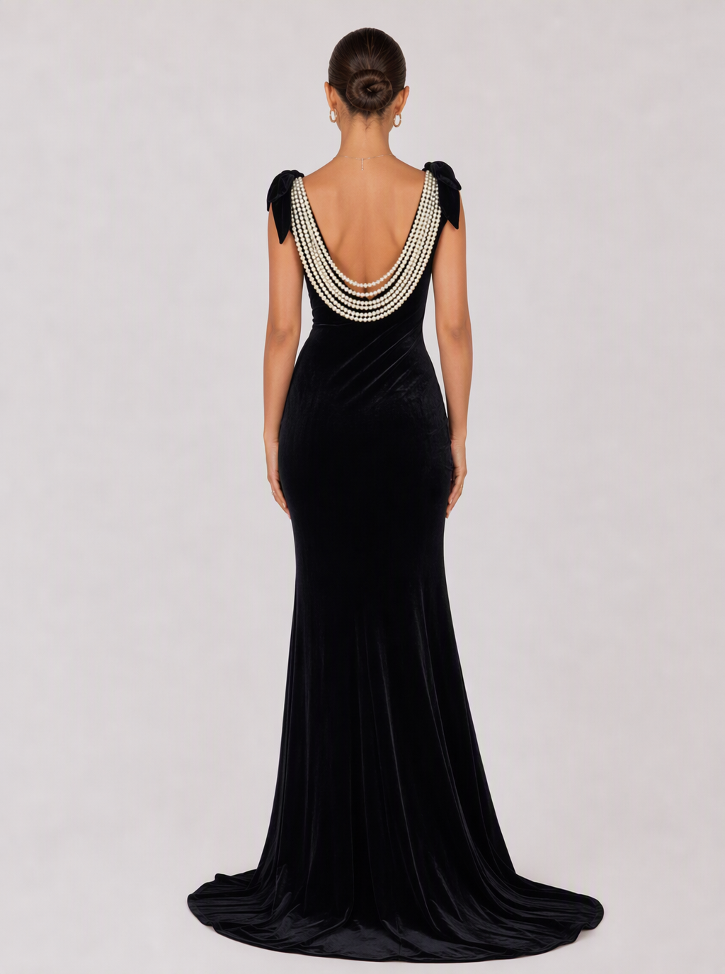 Bernadette Pearl-Drape Velvet Maxi Dress