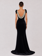 Bernadette Pearl-Drape Velvet Maxi Dress