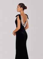 Bernadette Pearl-Drape Velvet Maxi Dress