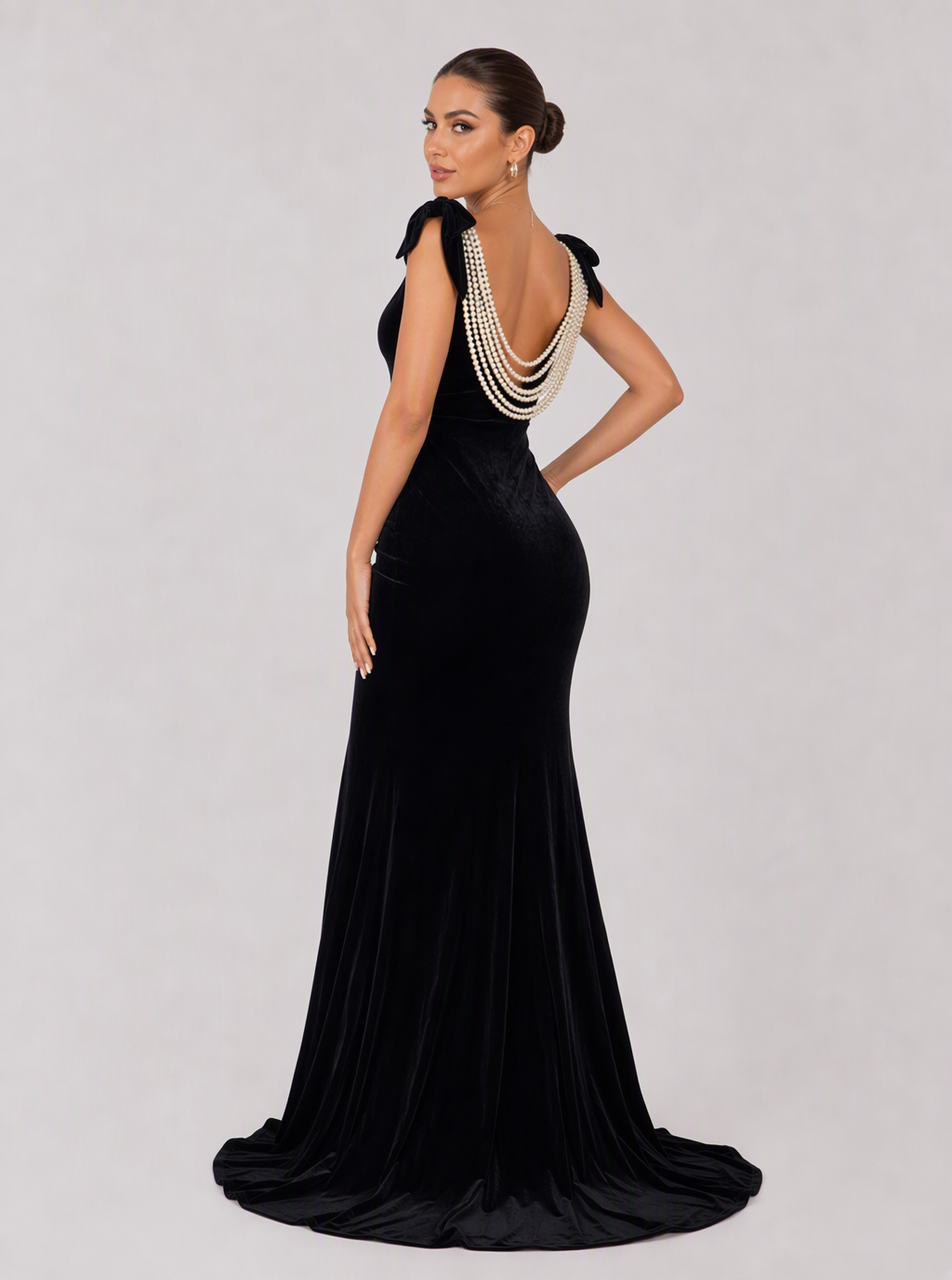 Bernadette Pearl-Drape Velvet Maxi Dress
