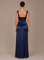 Rosalind Draped Satin Slit Maxi Dress