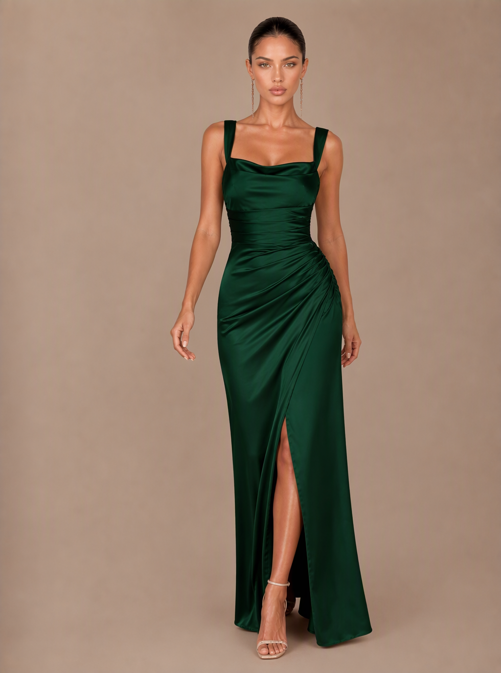 Rosalind Draped Satin Slit Maxi Dress