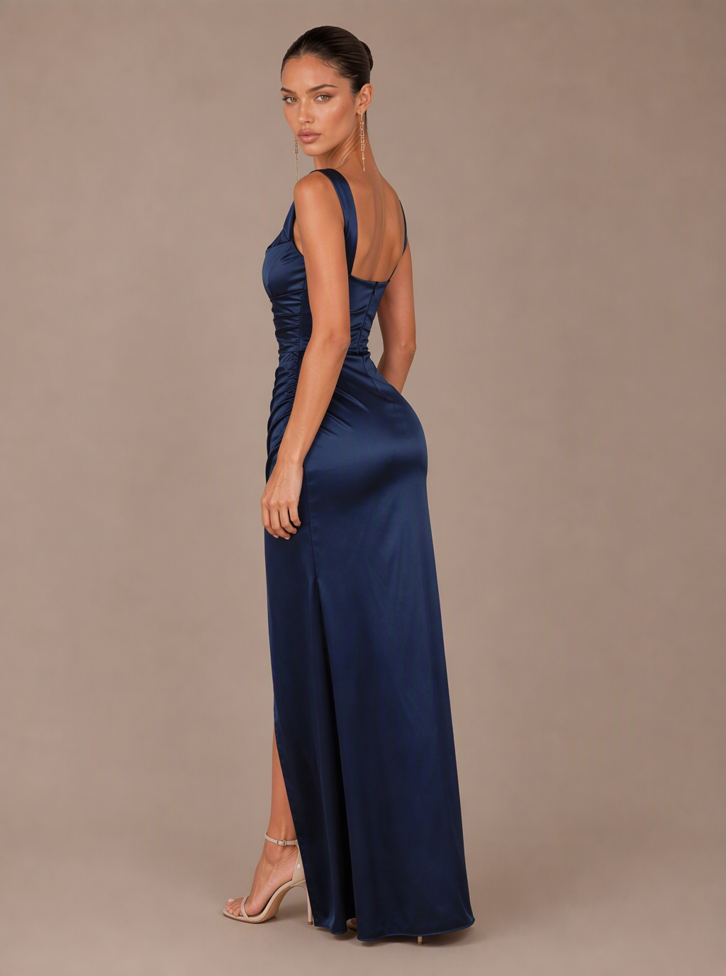 Rosalind Draped Satin Slit Maxi Dress