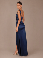 Rosalind Draped Satin Slit Maxi Dress