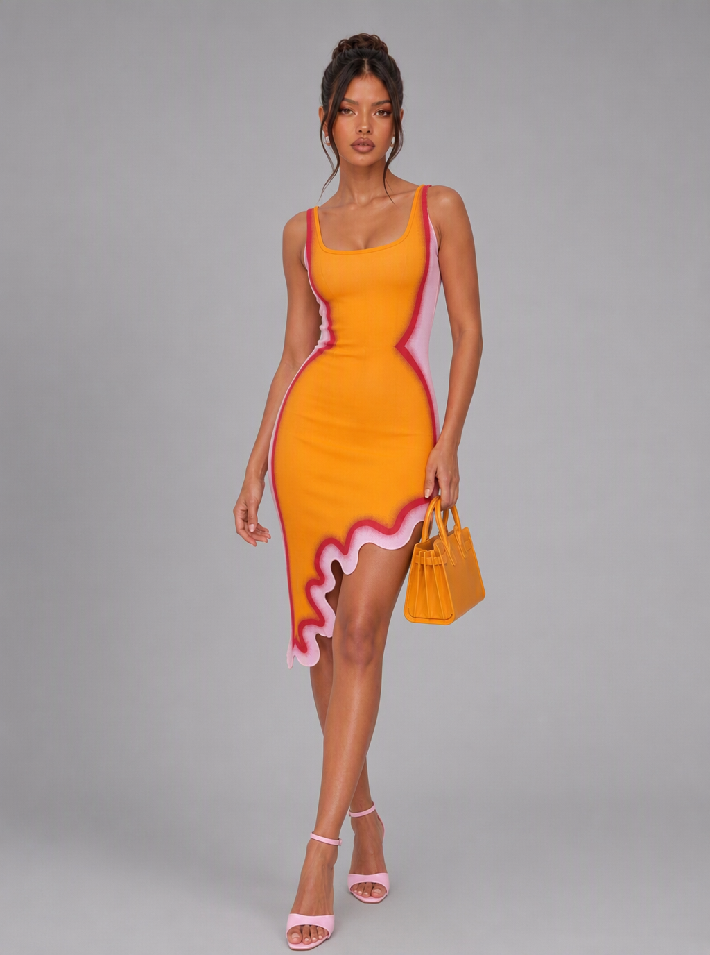 Celestina Wave-Print Asymmetric Midi Dress